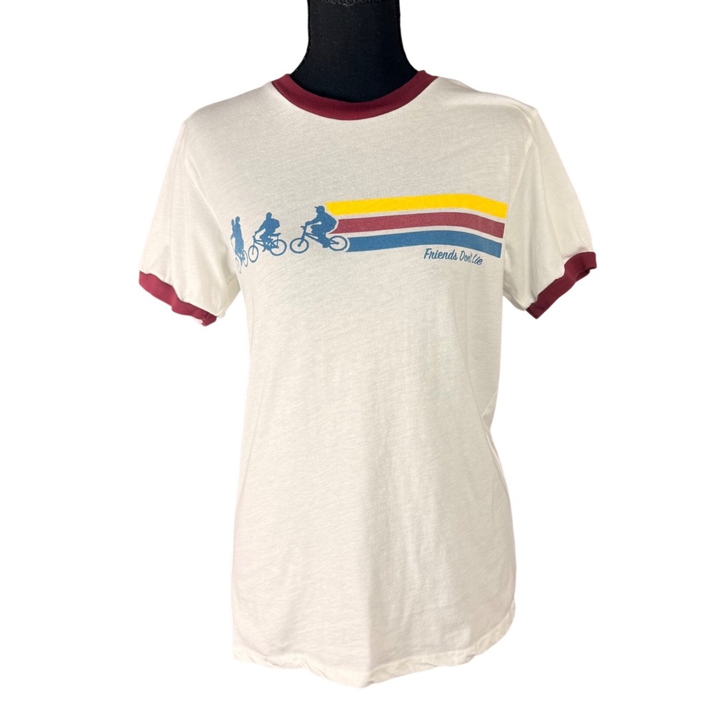 Stranger Things Ringer T-Shirt White Burgundy Friends Don't Lie Graphic Small